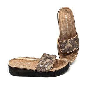 Donald J Pliner Fifi Pewter Brocade Leather Thong Sandals Women's Size 6